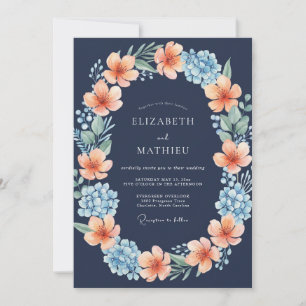 Convite Casamento Flor de Rádio Azul-Navy