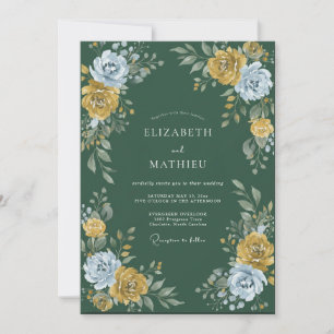 Convite Casamento Flor de Ranúnculo Eucalipto Aço Floresta