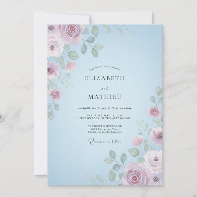 Convite Casamento Flor de Renda Violeta Macia (Frente)