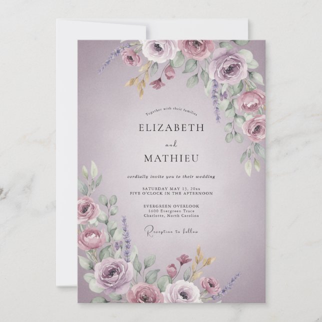 Convite Casamento Flor de Romantismo Malva (Frente)