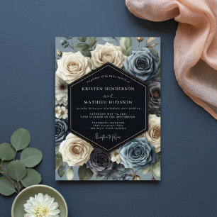Convite Casamento Flor de Rosa Azul