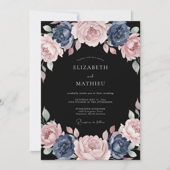 Convite Casamento Flor de Rosa Azul Empoeirada (Frente)