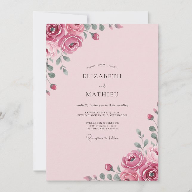 Convite Casamento Flor de Rosa Claro (Frente)