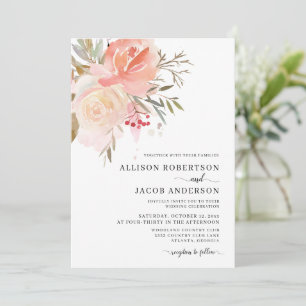 Convite Casamento Flor de Rosa Corado Aquarela Chic