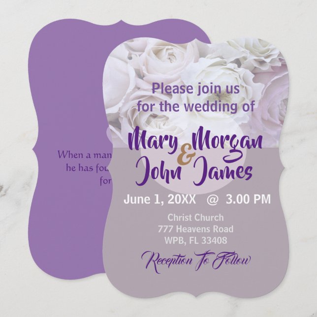 Convite Casamento Flor de Rosa Lilás Lavanda (Frente/Verso)