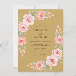 Convite Casamento Flor de Rosa Macia Dourada