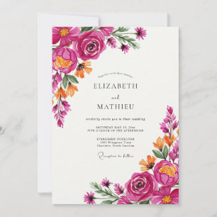 Convite Casamento Flor de Rosa Magenta
