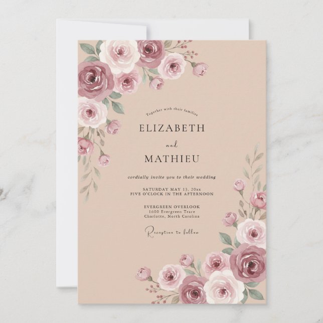 Convite Casamento Flor de Rosa Malva (Frente)