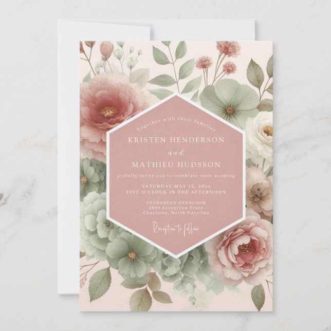 Convite Casamento Flor de Rosa Painterly (Frente)