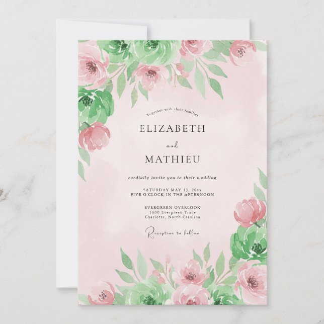 Convite Casamento Flor de Rosa Pastel (Frente)