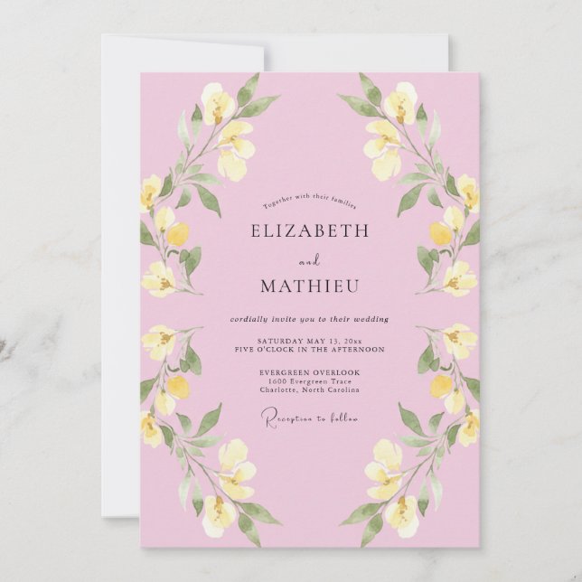 Convite Casamento Flor de Rosa Pastel Delicada (Frente)