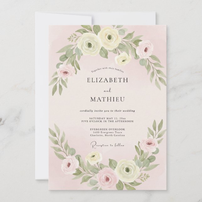Convite Casamento Flor de Rosa Suave (Frente)