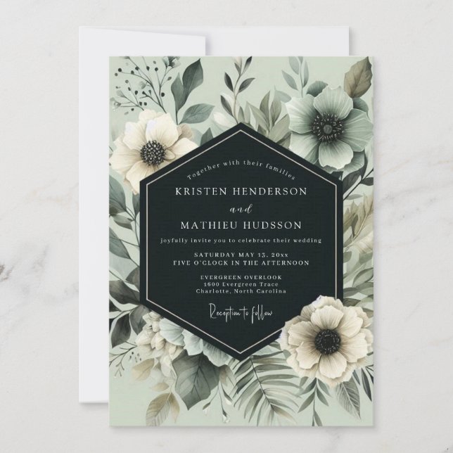 Convite Casamento Flor de Salsa Verde Pintado (Frente)