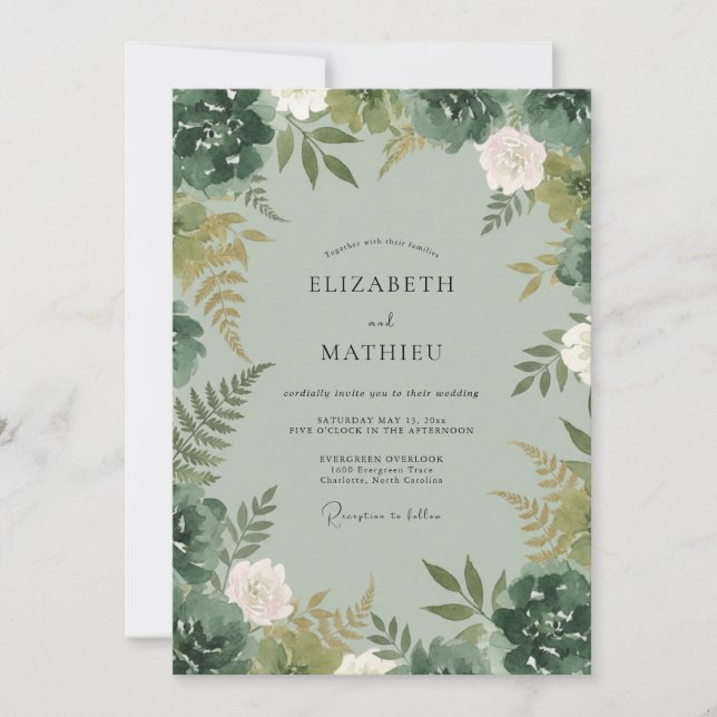 Convite Casamento Flor de Samambaia Celadon (Frente)