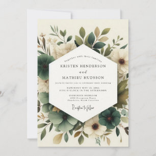 Convite Casamento Flor de Seda Verde Sálvia Delicada