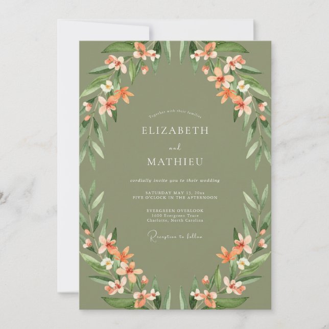 Convite Casamento Flor de Serafim Verde Sage (Frente)