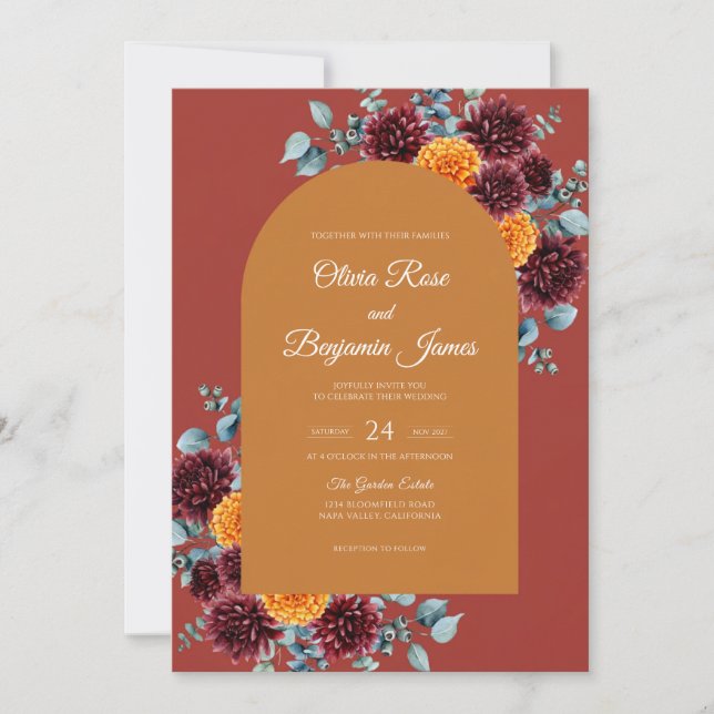 Convite Casamento Flor de Sienna Marrom (Frente)