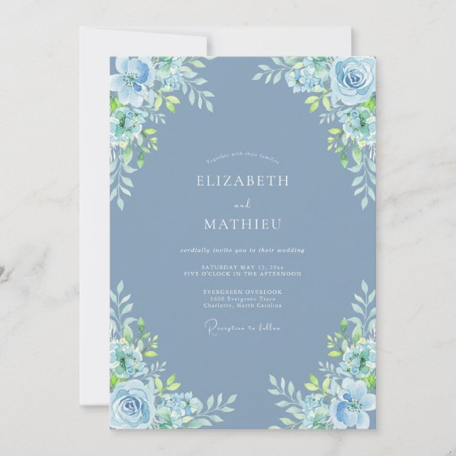 Convite Casamento Flor de Slate Azul Verdejante (Frente)