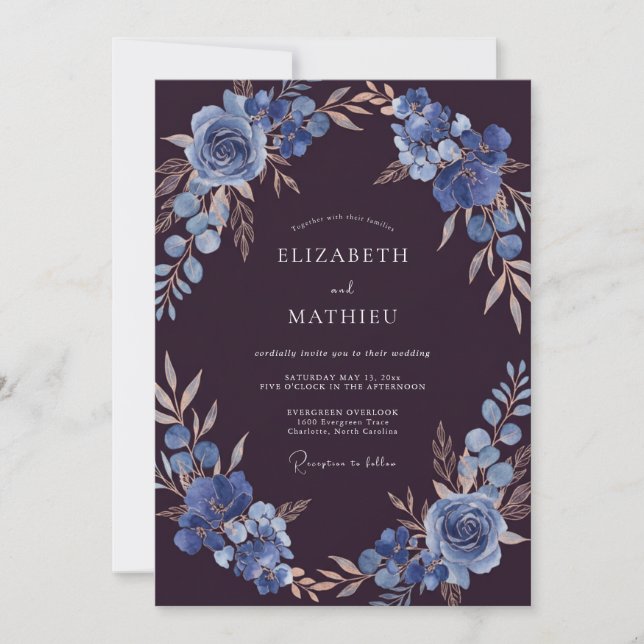 Convite Casamento Flor de Slate Berinjela (Frente)