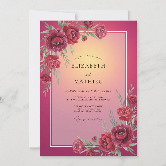 Convite Casamento Flor de Sonho Borgonha (Frente)