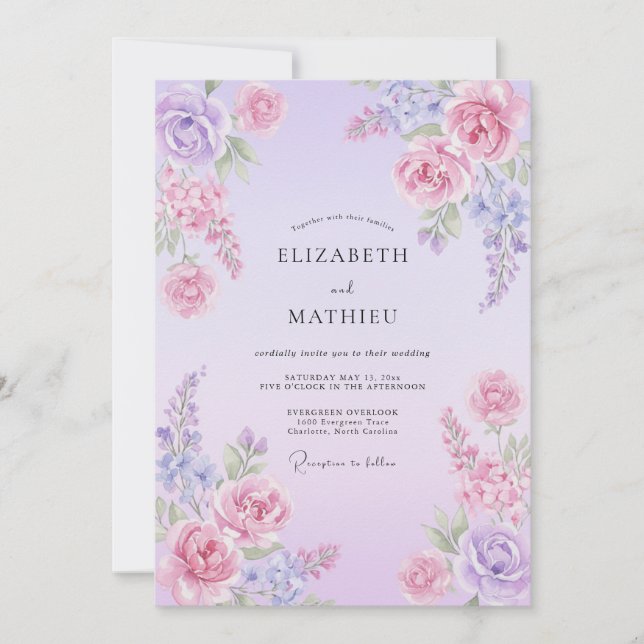 Convite Casamento Flor de Sonho Lavanda (Frente)