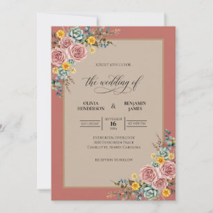 Convite Casamento Flor de Suculenta Rosa-Claro