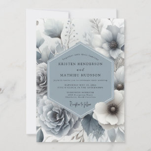 Convite Casamento Flor de Sussurro Azul Ardósia