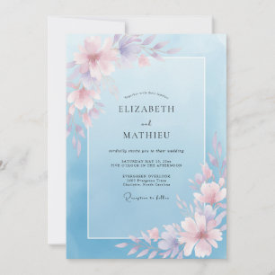 Convite Casamento Flor de Sussurro Azul Empoeirado