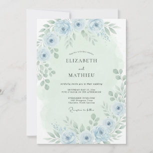 Convite Casamento Flor de Sussurro Azul Pó