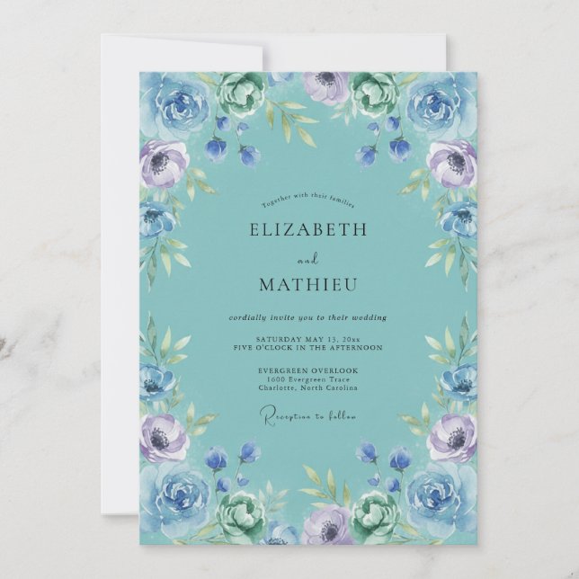 Convite Casamento Flor de Sussurro Turquesa (Frente)