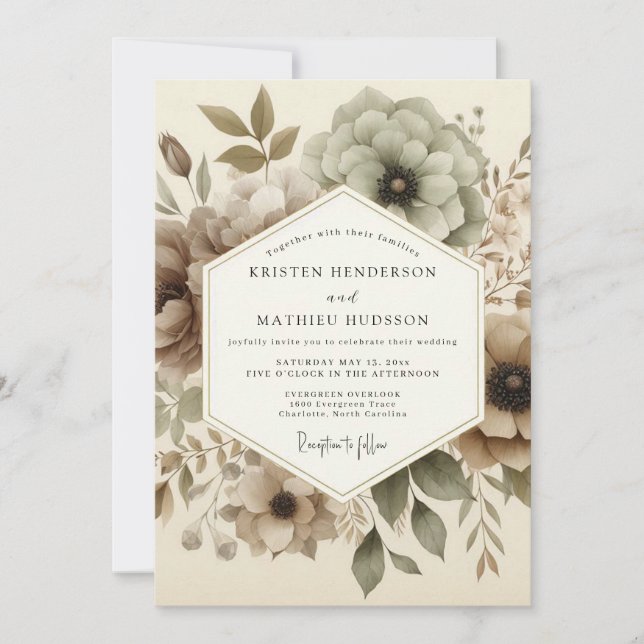 Convite Casamento Flor de Taupe Etéreo (Frente)