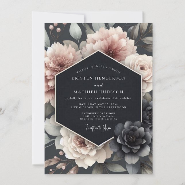 Convite Casamento Flor de Tenebroso Rosa (Frente)