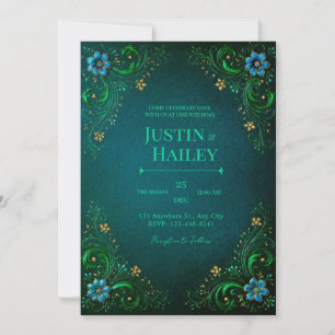 Convite Casamento Flor de Tília Azul Meia-Noite