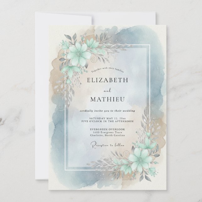 Convite Casamento Flor de Turquesa (Frente)