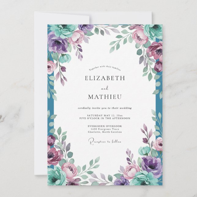 Convite Casamento Flor de Turquesa Âmbar (Frente)