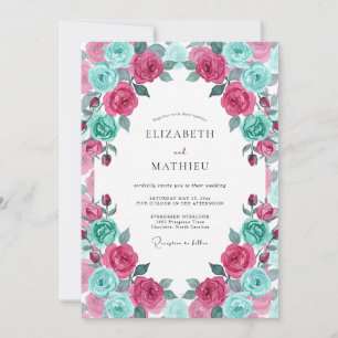 Convite Casamento Flor de Turquesa Magenta