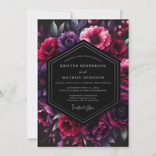 Convite Casamento Flor de Umbra Ameixa (Frente)