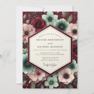Convite Casamento Flor de Veludo Borgonha