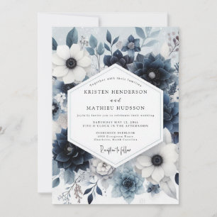 Convite Casamento Flor de Véspera Azul Empoeirado