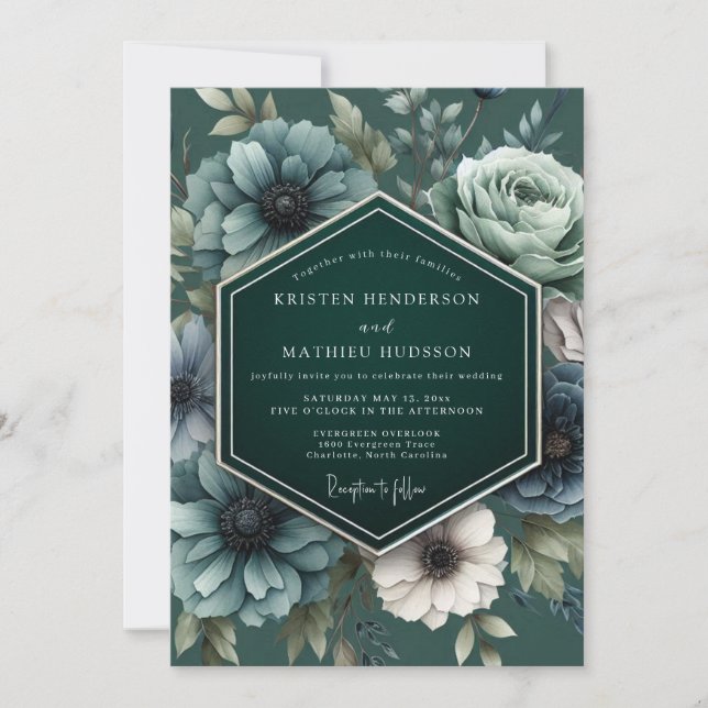 Convite Casamento Flor de Véu Noturno Esmeralda (Frente)