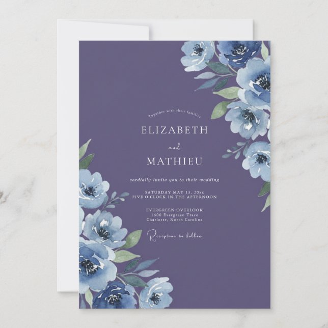 Convite Casamento Flor de Vinca Amethista (Frente)