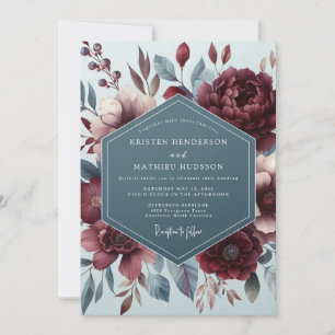 Convite Casamento Flor de Vinho Tinto Burgundy Slate Vinta