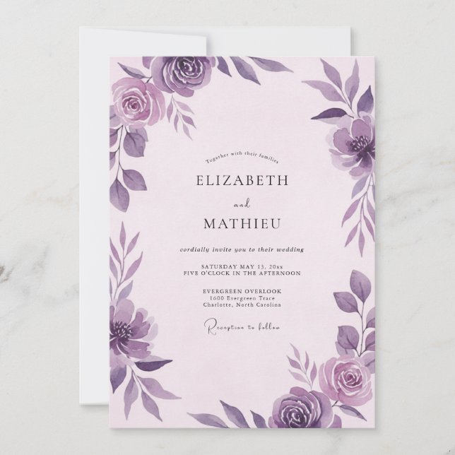 Convite Casamento Flor de Violeta Ameixa (Frente)