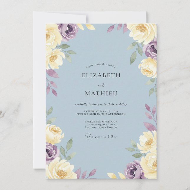 Convite Casamento Flor de Violeta de Aço (Frente)
