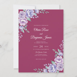 Convite Casamento Flor de Violeta Framboesa