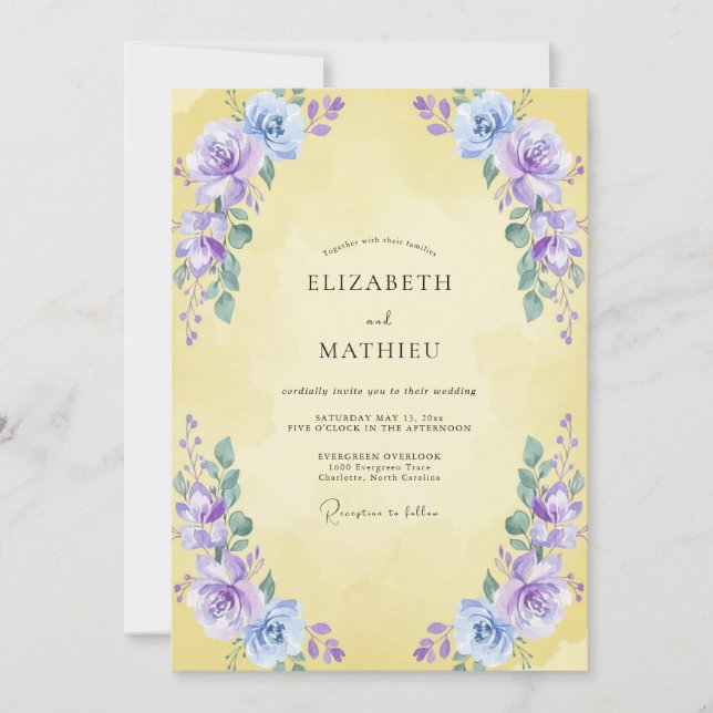 Convite Casamento Flor de Violeta Manteiga (Frente)