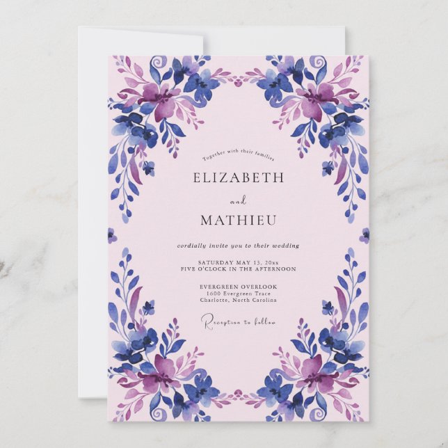 Convite Casamento Flor de Violeta Suave Periwinkle (Frente)