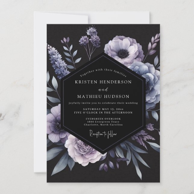 Convite Casamento Flor de Wisteria Noir (Frente)