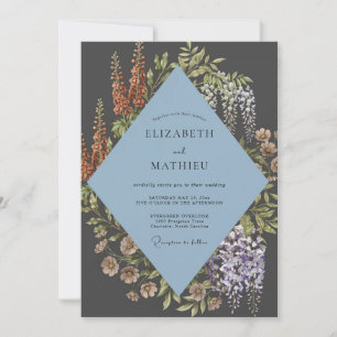 Convite Casamento Flor de Wisteria Slate