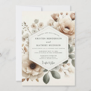 Convite Casamento Flor Desbotada Bege
